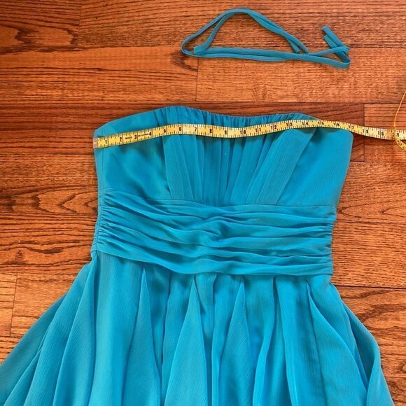 David’s Bridal Turquoise Strapless Pleated Waistband Shark Hem Party Dress Sz 10 - Picture 13 of 16